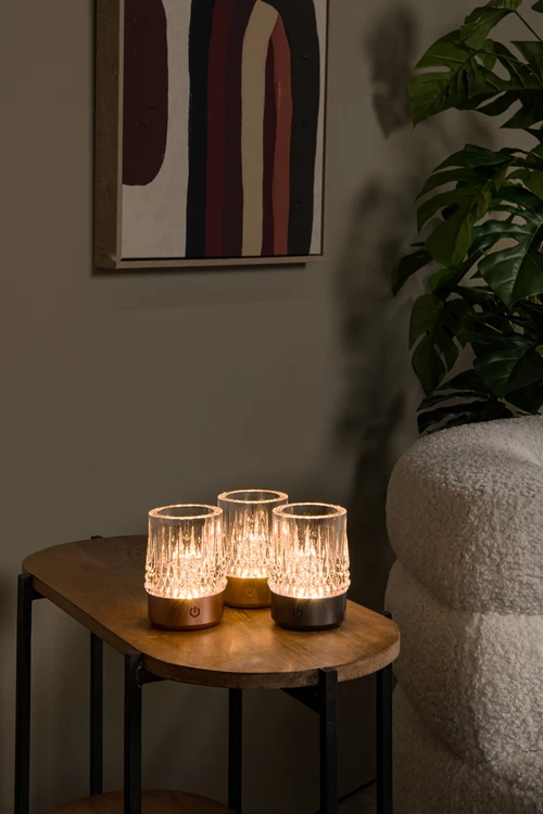 Lucide LILY - Oplaadbare Tafellamp - Accu/Batterij - Ø 8 cm - LED 3 StepDim - 1x3W 2700K/3000K - Mat Goud / Messing - Set van 3 - sfeer 2